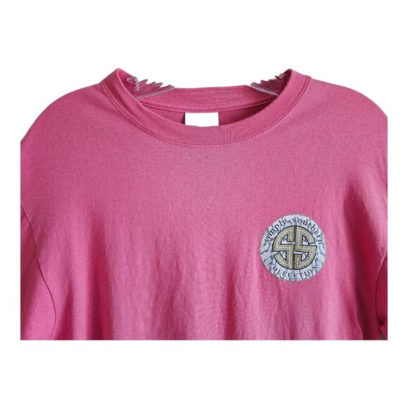SIMPLY SOUTHERN Women M T-Shirt Top Pink Christmas Cowbells Ring Logo Cotton 38" - Picture 3 of 9